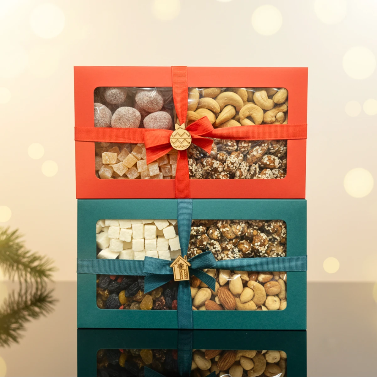 Spalvota dovana mažoje dėžutėje – 4 produktai riešutai ir vaisiai