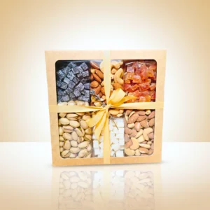 Natūralios spalvos dovana dėžutėje – 6 skoniai riešutai ir vaisiai – Vai Nai