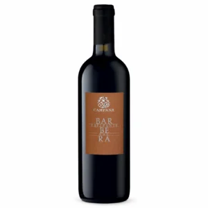 Barbera Frizzante „Campana“ butelis su rusva etikete baltame fone