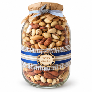 ROYAL riešutų stiklainis su užrašu „Boso vitaminai“, mėlynas dekoras, 1200 g